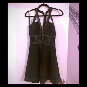 Black Cocktail Dress/leather strapping and trim